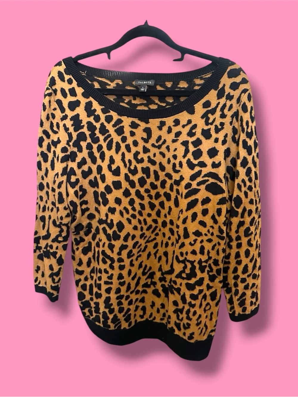 Talbots Leopard-Print Crewneck Sweater - Black & Gold